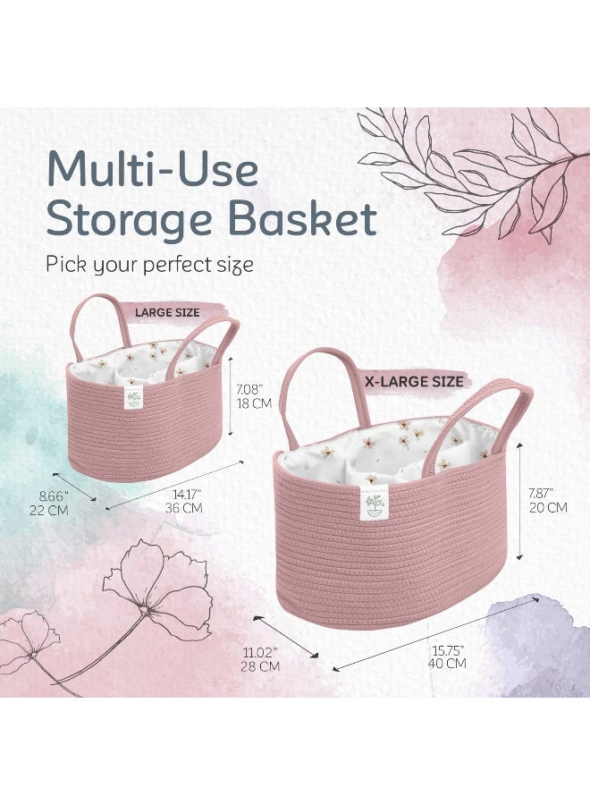 KiddyCare Diaper Caddy Organizer for Baby Nursery Basket with Handle Lid Nursing Caddy with Changing Table Organizer Cart Newborn Caddy Rosy (Floral Print) X-Large - Image 4